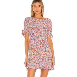 FAITHFULL THE BRAND Daphne Mini Dress Turnesol Floral Print Tie Sleeve 8 Revolve